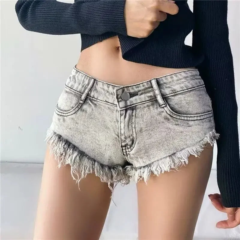 Damen Sommer Low Waist Denim Shorts Stretch Kurze Jeans Hot Pants Sexy Dreieckiges Design Po-Former Casual Streetwear DURIKIES