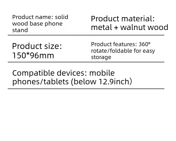 Handyhalterung aus schwarzem Walnussholz, Metallständer, 720° drehbar, faltbar, Desktop-Ständer, einfache Aufbewahrung für Mobiltelefon und Tablet-Halter