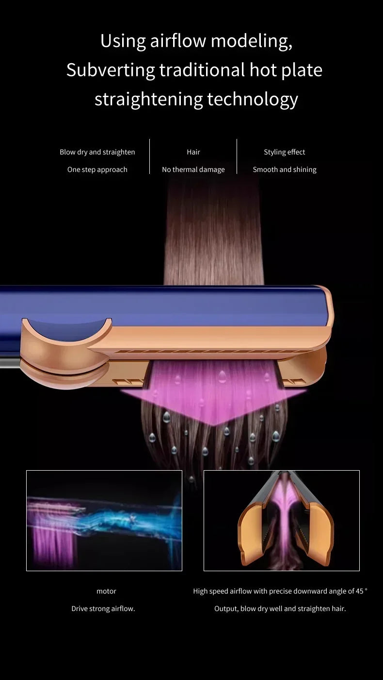 Professioneller 2-in-1 Warmluft-Glätteisen-Haartrockner mit negativen Ionen für glattes, frizzfreies Haar-Styling-Tool