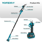 YOFIDRA Bürstenlose Teleskop-Astsäge, elektrische Kettensäge, hoch skalierbar, 30 mm Astschere, Gartengerät für Makita Akku-Anschluss