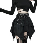 Sommer-Fashion Kurze Röcke Neue sexy Damen Gothic Punk Irreguläre Röcke Einfarbig Tunnelzug zum Binden Geraffte Rüschen Minirock