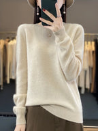 100 % Merinowolle Pullover Damen O-Ausschnitt Kaschmir Strickwaren Female Pullover Herbst Winter Freizeit Oberteile Einfarbig Weiche Kleidung