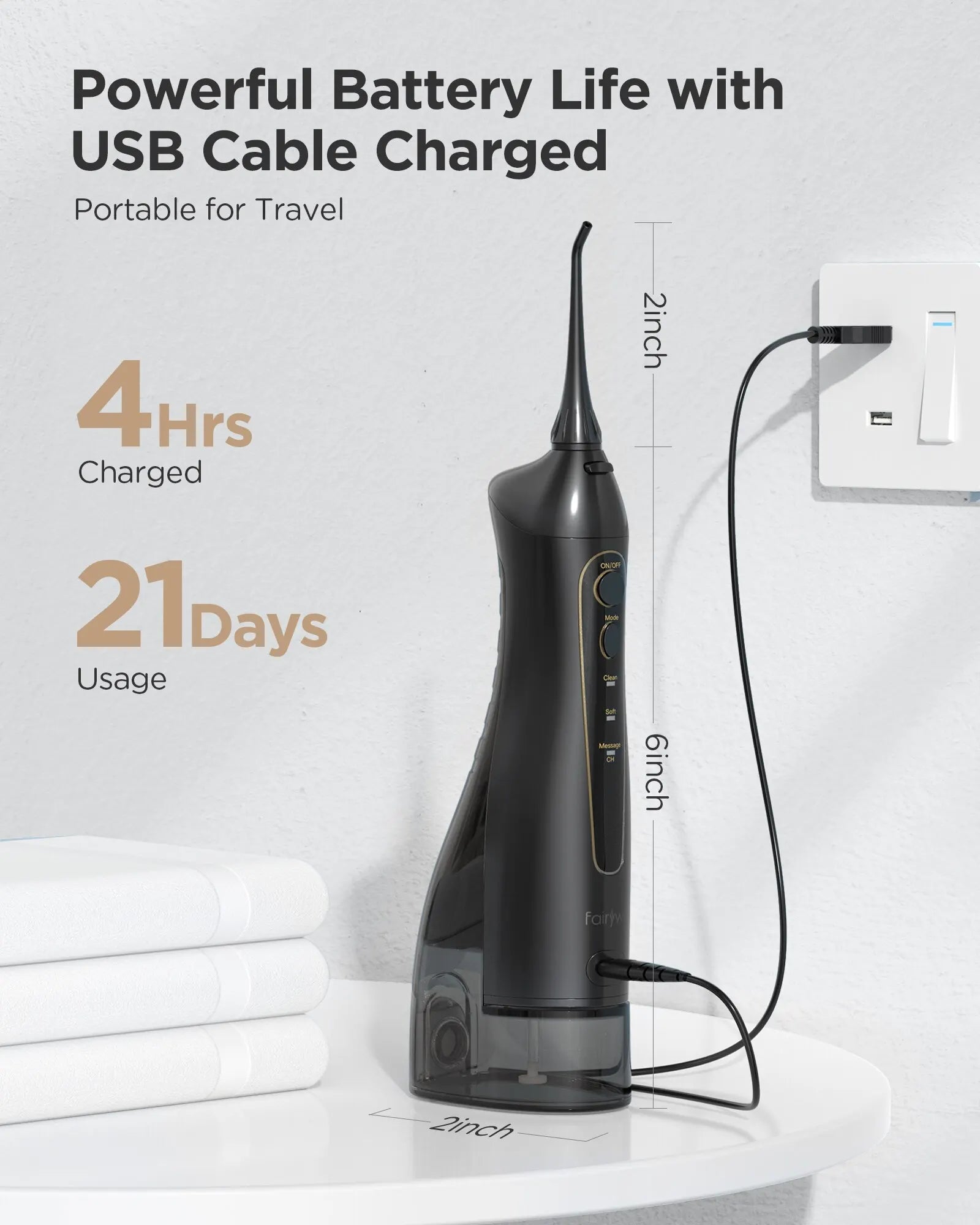 Fairywill Water Dental Flosser Zähne Tragbarer kabelloser USB Munddusche Reiniger IPX7 Wasserdichtes Elektrische Zahnbürsten Set Zuhause