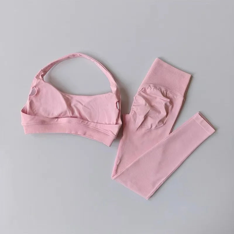 Nahtloses Yoga-Set für Damen, Beauty-Rücken-Sport-BH, Unterwäsche, Pfirsich-Po-Fitness, hohe Taille, Leggings, Gymnastik-Yoga-Set, Pilates-Set