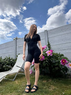 Damen-Trainingsanzug Fitness-Workout Sportkleidung Outfit Reißverschluss-Jumpsuit Yoga Fitness Overall Set Offene Rücken Bodysuits Anzug für Damen