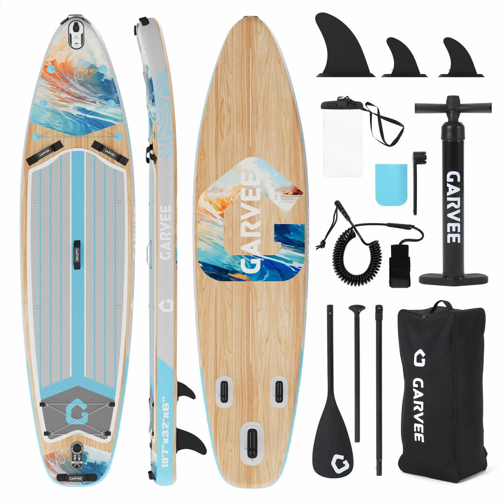 Aufblasbares Stand-Up Paddleboard Komplettset mit verstellbarem Paddel/Handpumpe für Wassersport und Surfen im Freien