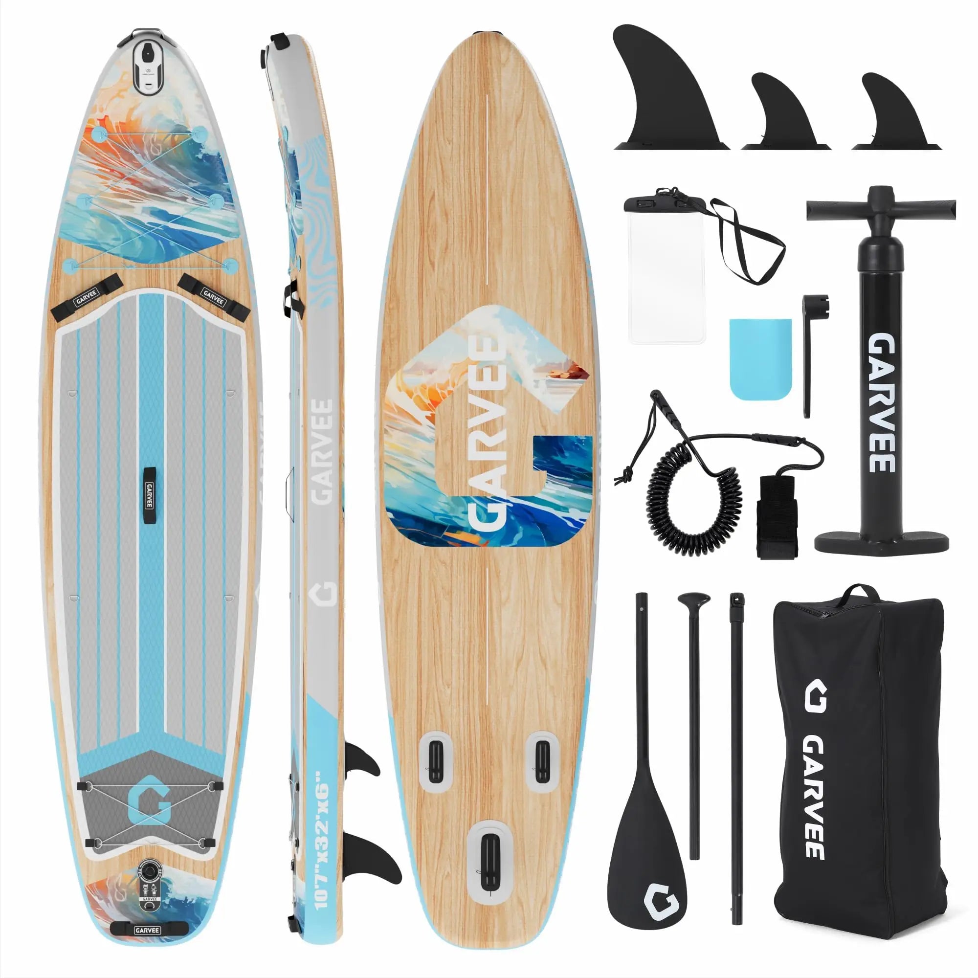 Aufblasbares Stand-Up Paddleboard Komplettset mit verstellbarem Paddel/Handpumpe für Wassersport und Surfen im Freien