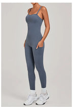 Damen Yoga Jumpsuits Sport Fitness Einteiler Schönheits-Rückengurt Tasche Hüfthebend Slim Fit Laufen Workout Training Bodysuit