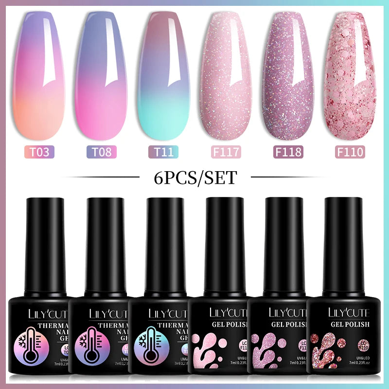 LILYCUTE 7ML 6PCS Neon Gel Nagellack Set fluoreszierend Farbwechsel Semi Permanent Soak Off Maniküre-Kit Nail Art Gel