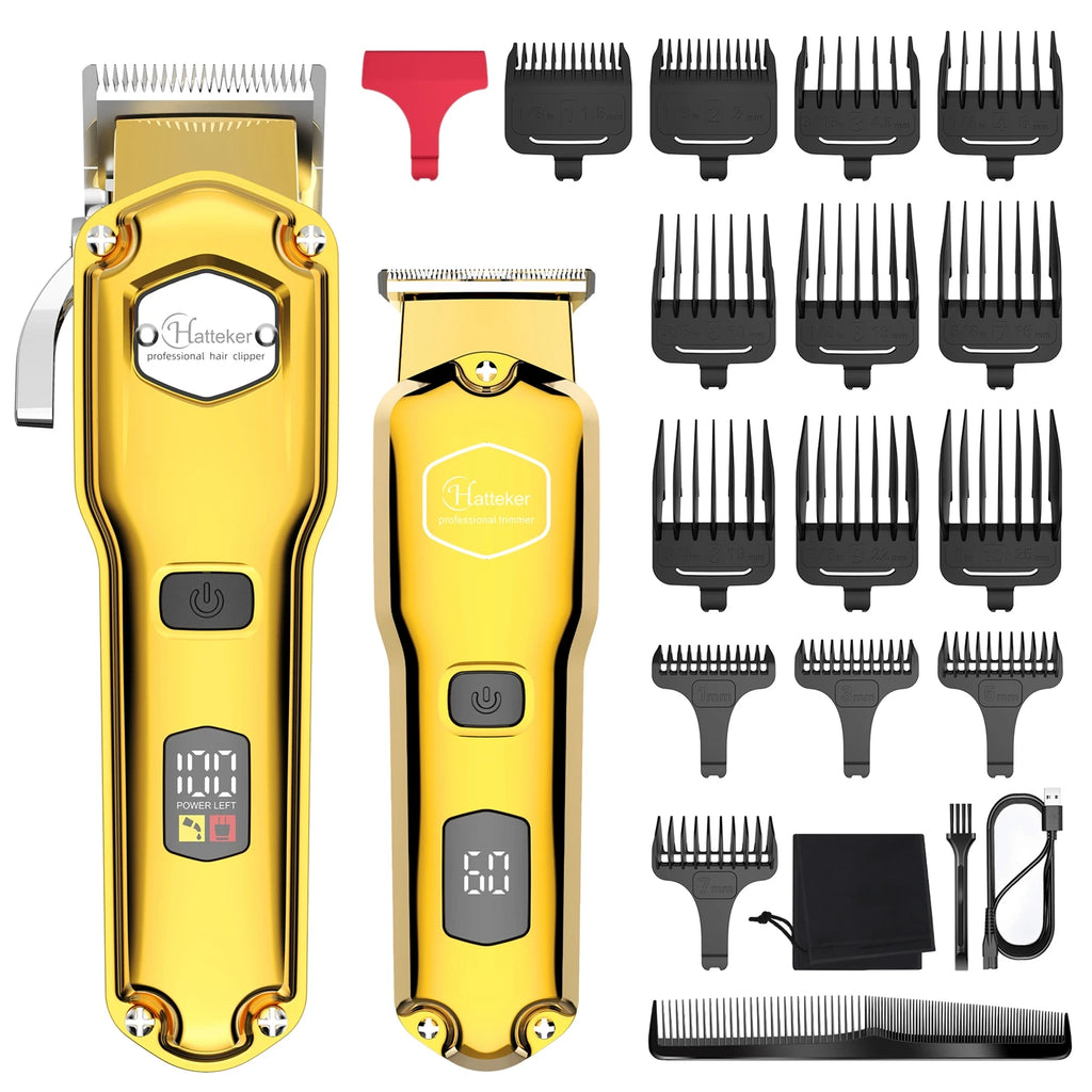 HATTEKER Professioneller Haarschneider für Herren, kabelloser Metall-Haarschneider und Trimmer-Set für den Haarschnitt