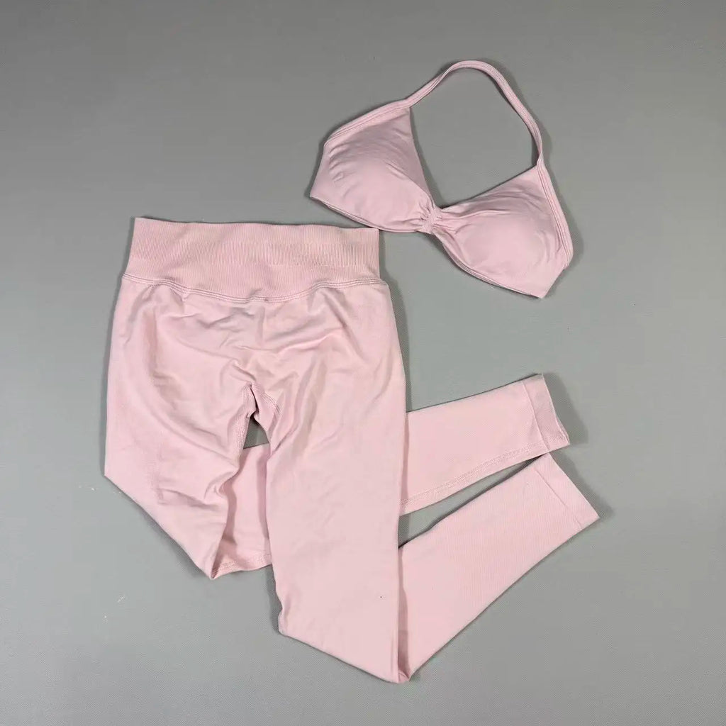 UETEEY Set für Damen, Trägerloser Yoga-BH, Sport-Top, Workout-Leggings-Set, Nahtloses Fitnessstudio-Set, Fitnesskleidung, Outfit, Activewear