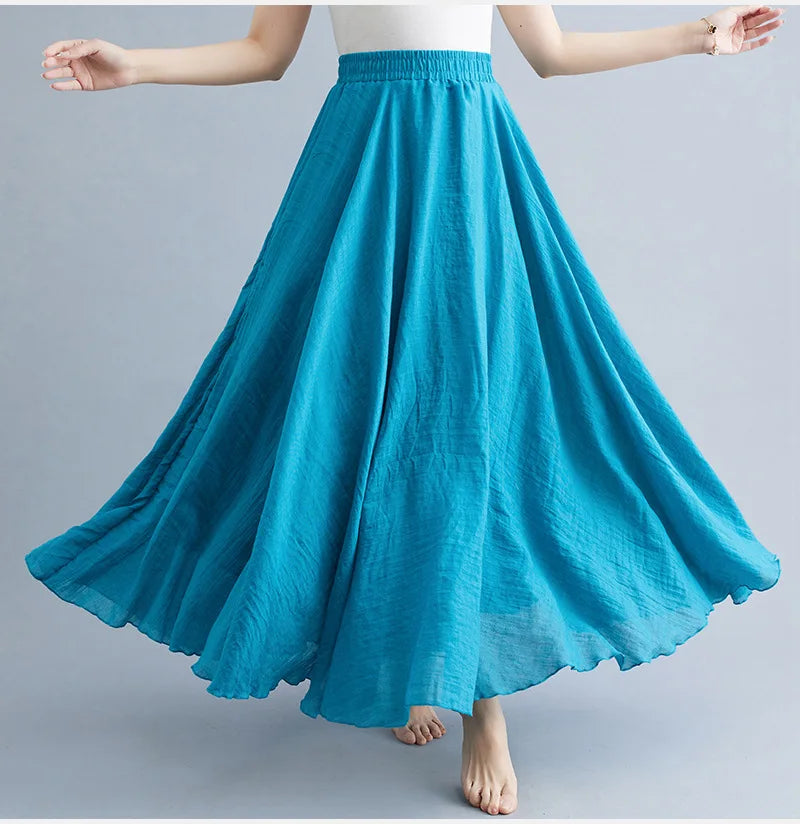 Neue 2020 Damen Leinen Baumwolle Lange Röcke Elastische Taille Plissierte Maxi Röcke Strand Boho Vintage Sommer Röcke Faldas Saia