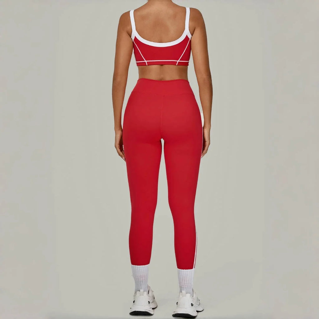 2PCS Damen Yoga-Set Hohe Taille Peach Hip Herausnehmbare Polsterung Sport-BH Hose Fitnessanzug Laufen Workout Gym Leggings Yoga-Set