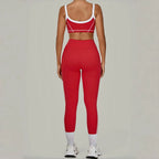 2PCS Damen Yoga-Set Hohe Taille Peach Hip Herausnehmbare Polsterung Sport-BH Hose Fitnessanzug Laufen Workout Gym Leggings Yoga-Set