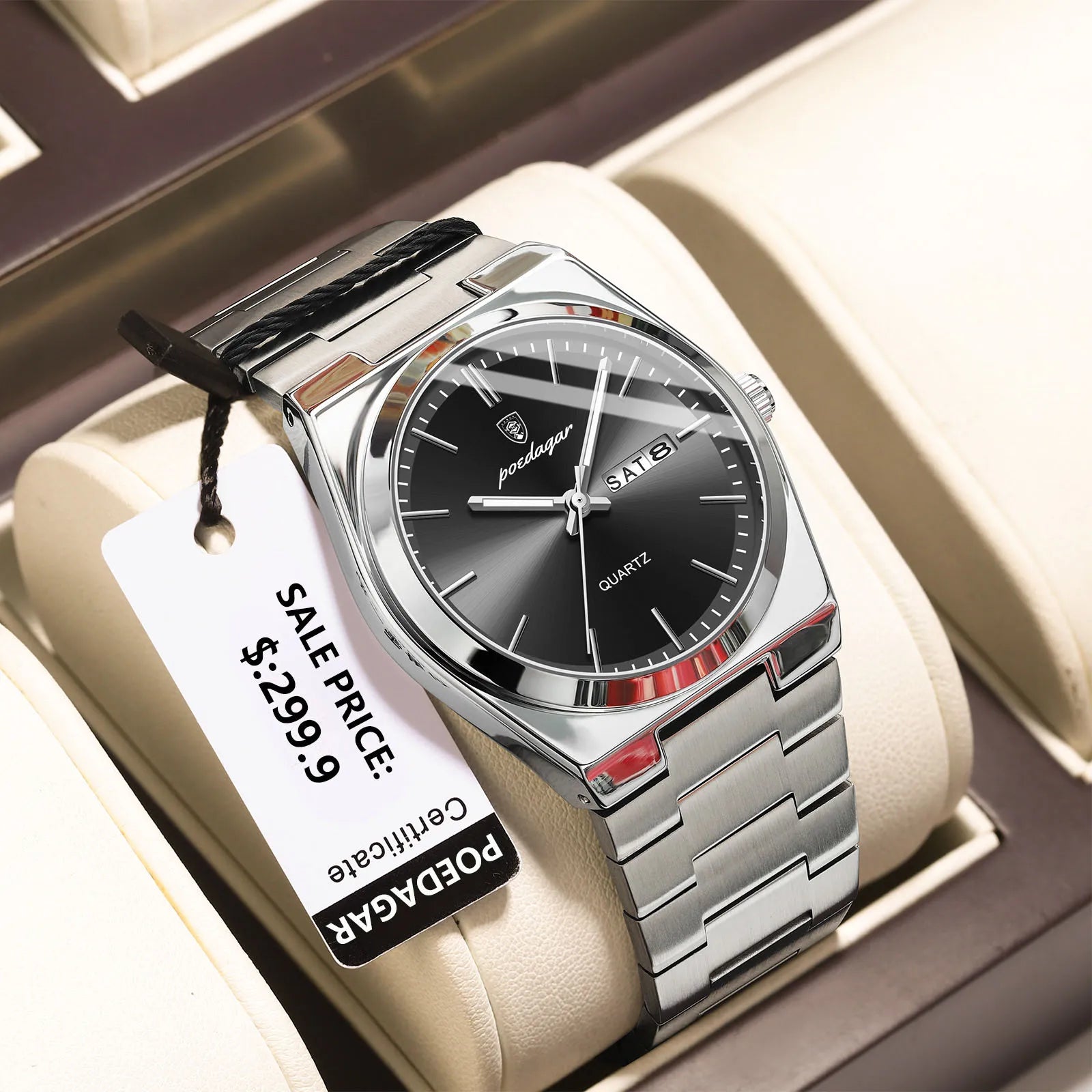 POEDAGAR Luxus Herrenuhren Wasserdicht Leuchtende Datumsanzeige Wochentag Herrenuhr Edelstahl Casual Mode Quarz Herren Armbanduhr Reloj