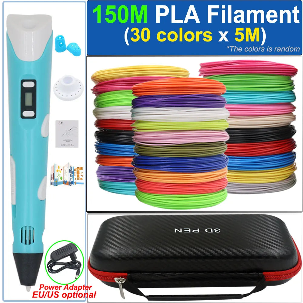 Kinder 3D-Stift 3D-Zeichnung Druckstift mit LCD-Bildschirm Netzteil 200M PLA Filament Spielzeug Kinder Weihnachten Geburtstag DIY Geschenk