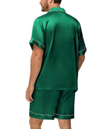 Herren Pyjama-Set aus seidigem Satin, 2-teilig, Kurzarm-Hemd mit Revers und Brusttasche und Shorts, glatter Griff, weiche Nachtwäsche, gemütliche Nachthemden