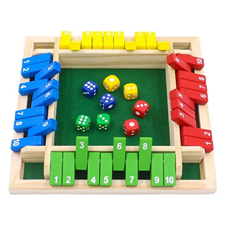 Vierseitige Klappkarten-Spiele Intellektuelles Lernspiel Box Würfel Spielzeug Eltern-Kind-Spiele Shut The Box Holz-Zahlen-Spiel Brettspiele