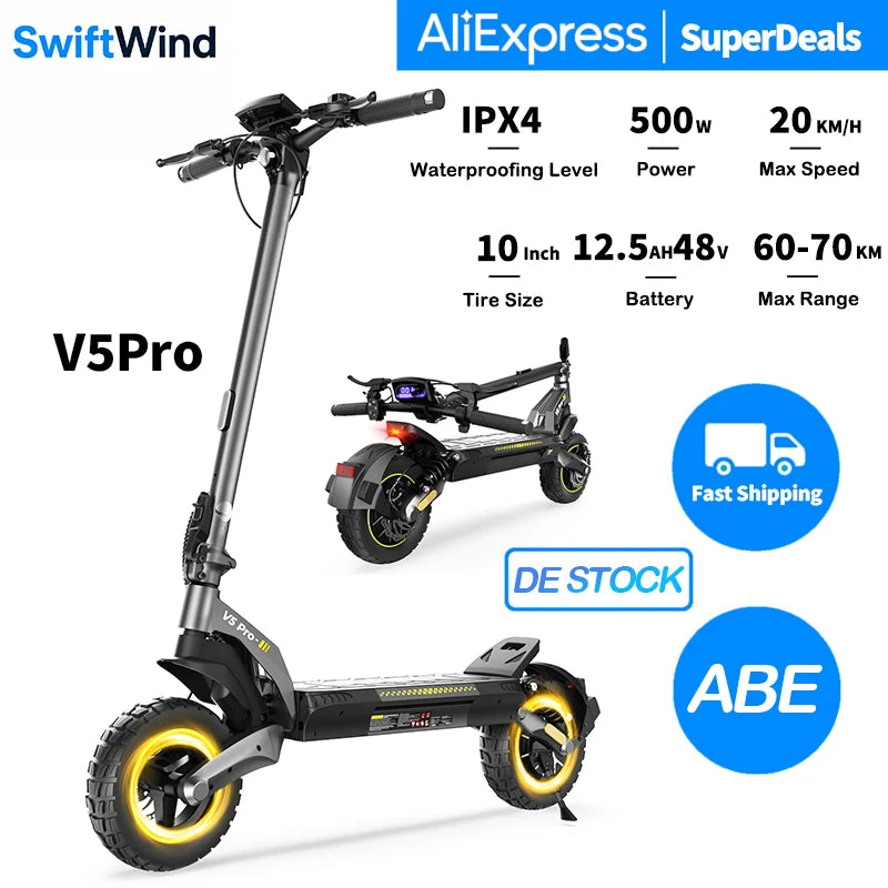 V5Pro Offroad E-Scooter 10 Zoll ABE zertifiziert 500W 48V12.5Ah Geländereifen Dual Federung E-Bremse Voltix APP Deutschland Hauptbild