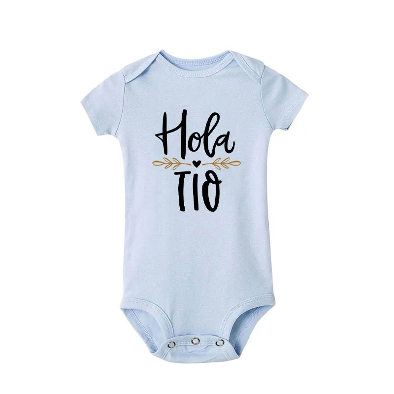 Hola Tio Tia Schwangerschaftsankündigung Baby Body Strampler Säuglingskleidung Freizeit-Overalls Schwangerschaftsgeschenk für neue Tante Onkel