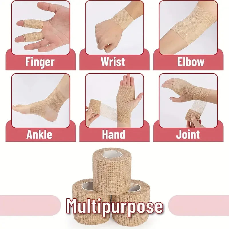 10 Rollen Medizinischer Klebeverband Elastisches Atmungsaktives Sport-Selbstklebeband Beige Wickelband für Finger Handgelenk Knöchel Erste Hilfe