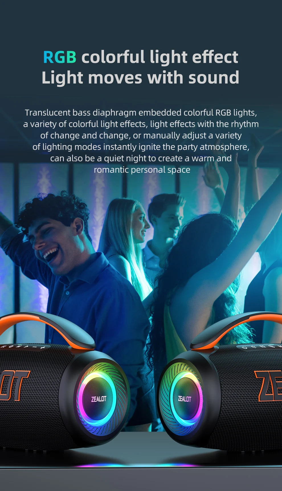 zealot-P12 Lautsprecher 60W Bluetooth-Lautsprecher Tragbarer Lautsprecher mit 10 Stunden Spielzeit, Tragegriff, für Camping, Party, TWS, AUX