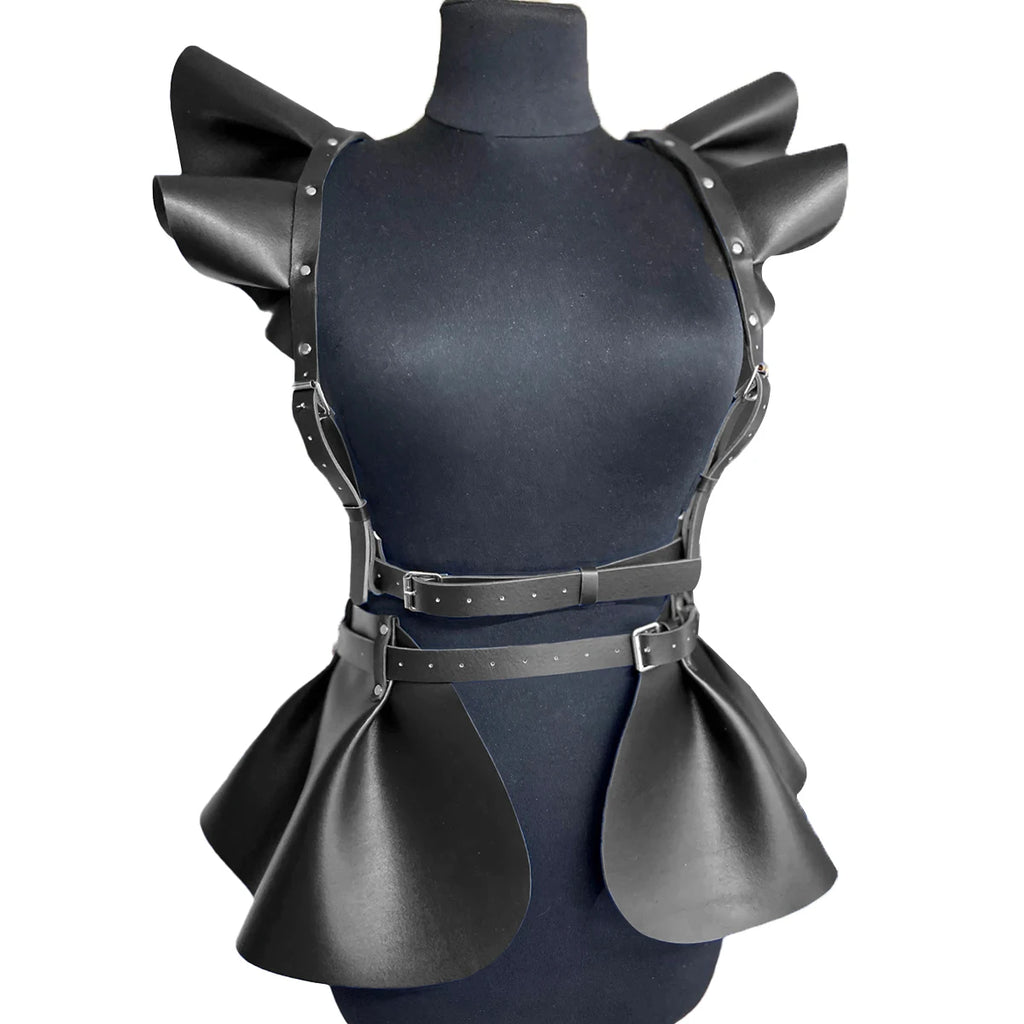 Leather Skirt Women's Belts Fashion Body Harness Belt Skirt With Ruffle Hem Gothic Style Waist &Shoulder Belt Clothing Accessory