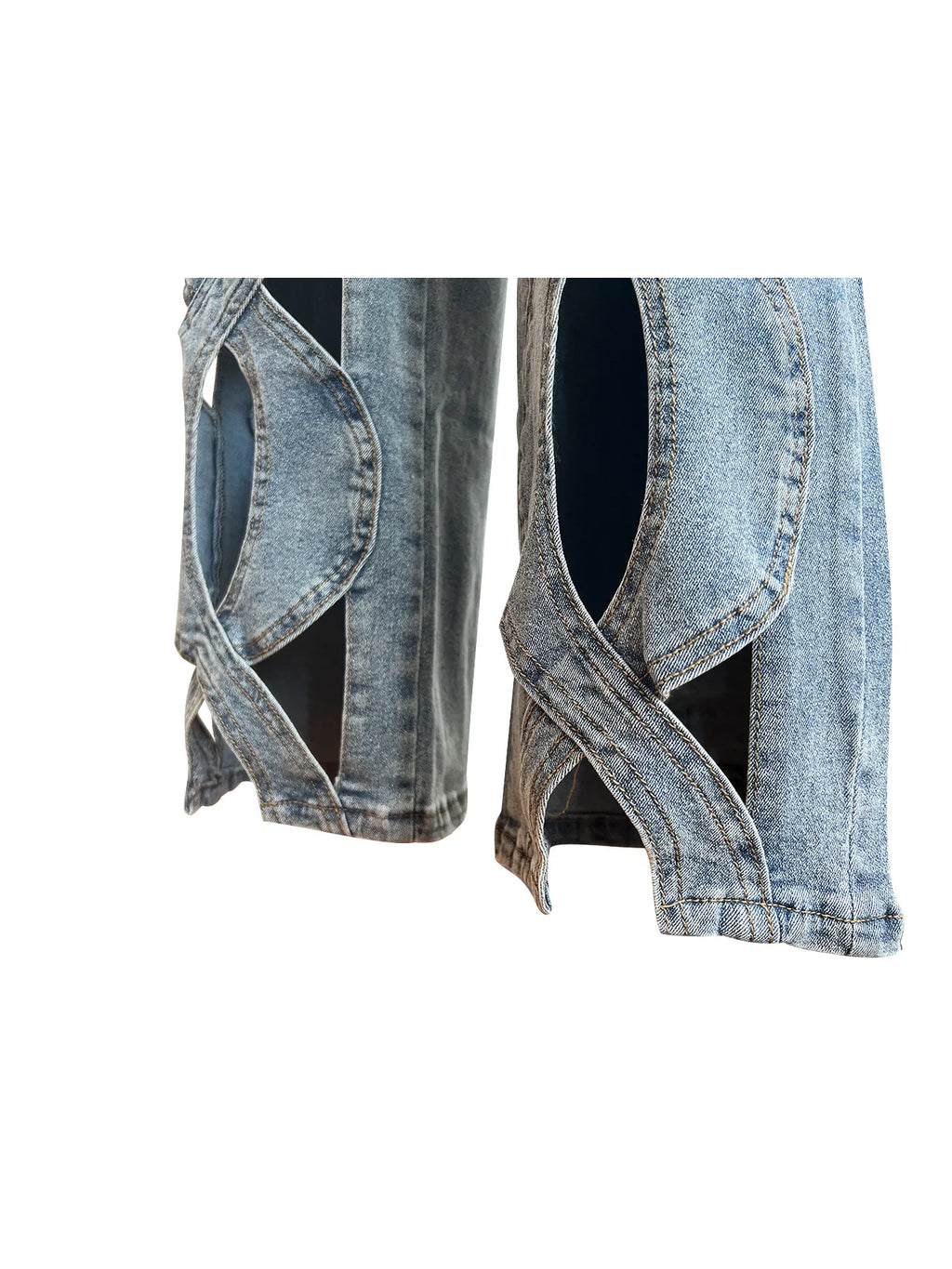 CM.YAYA Damen Vintage Cutout Hollow Out Criss Cross Gerade Denim Hose 2024 Mode INS High Waist Weite Beine Jeans Hose