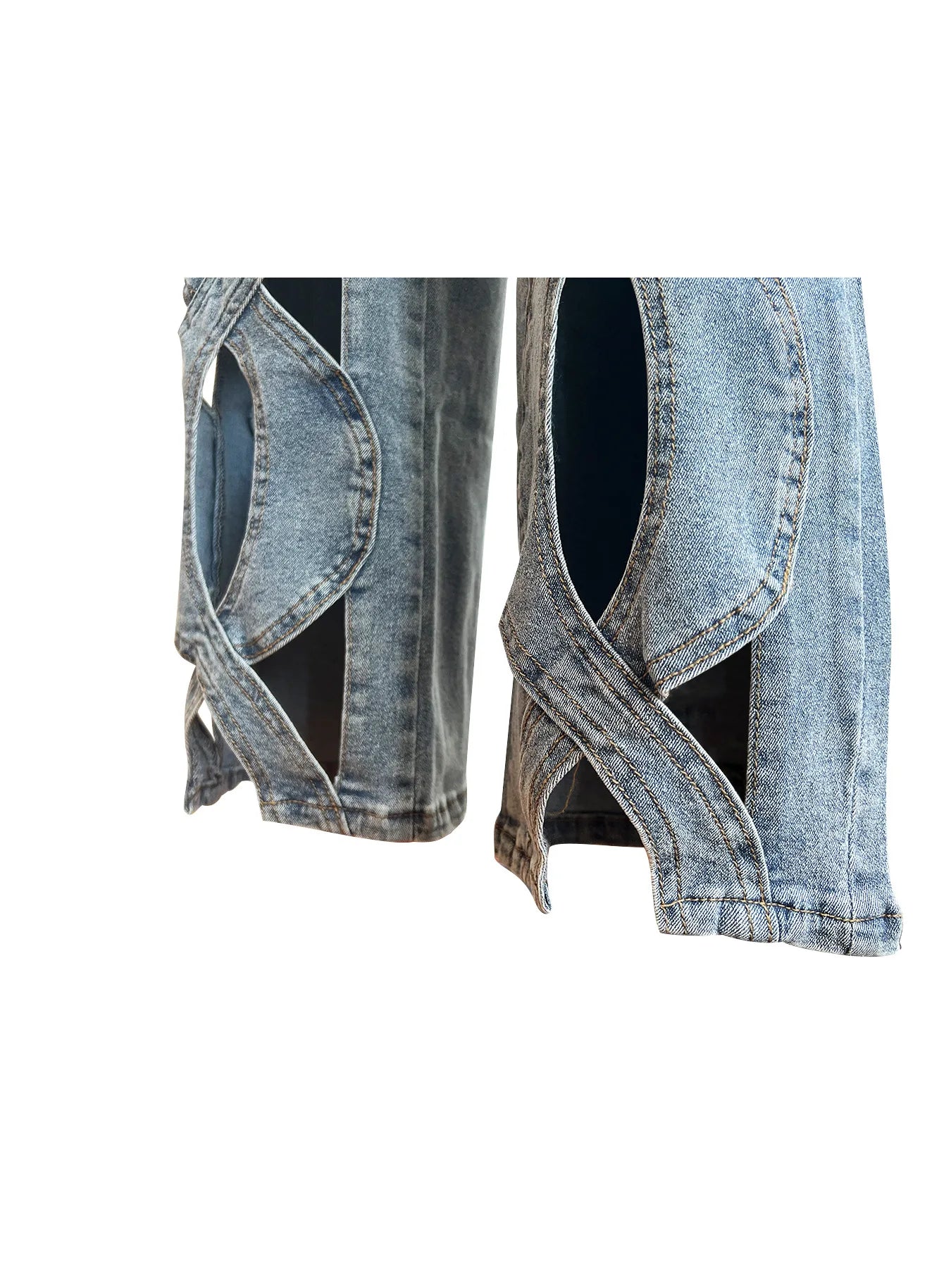 CM.YAYA Damen Vintage Cutout Hollow Out Criss Cross Gerade Denim Hose 2024 Mode INS High Waist Weite Beine Jeans Hose