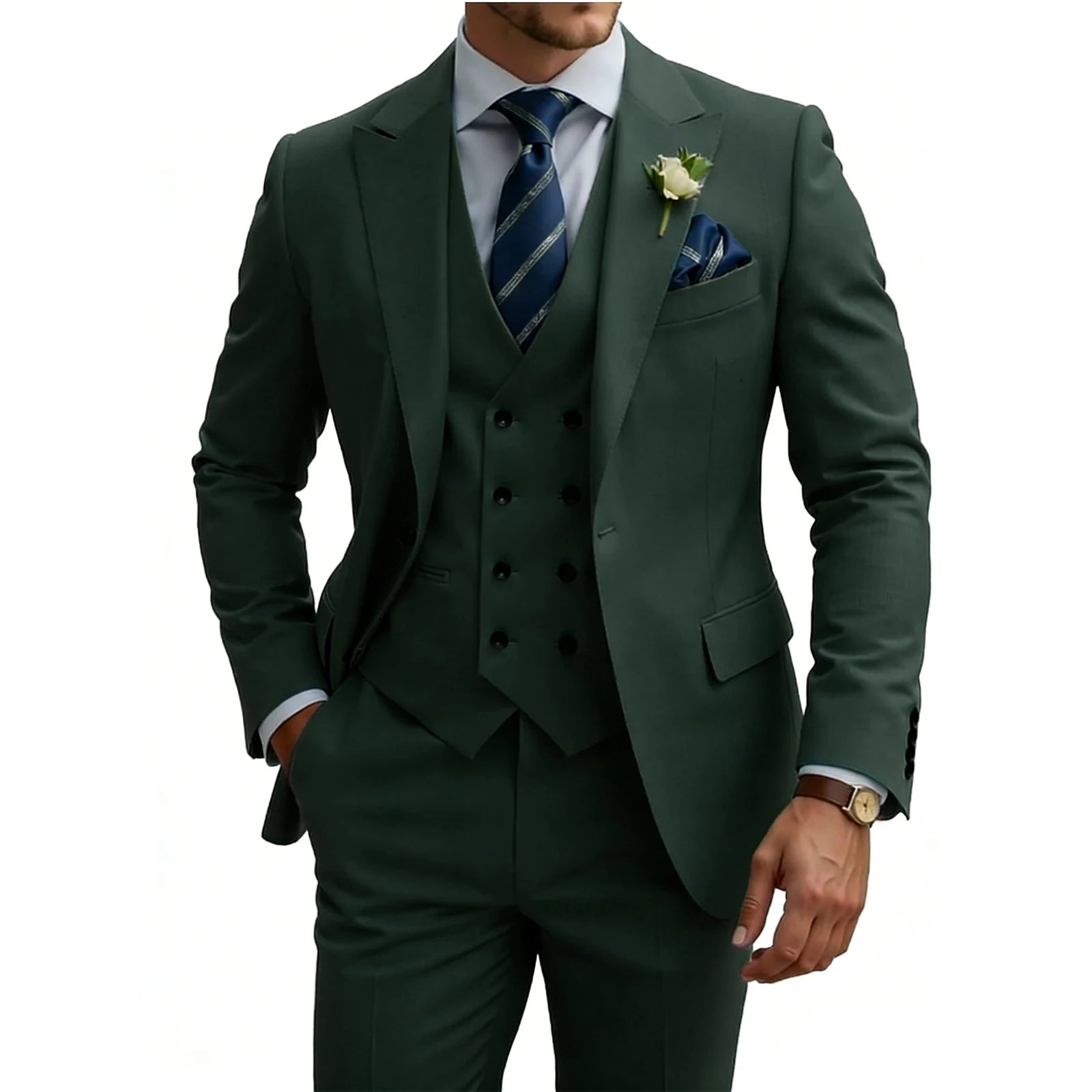 Herren 3-teiliger Slim Fit Anzug für Herren Zweireiher Hochzeits- Abschlussballanzug Formeller Business-Dinner-Smoking