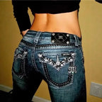 Low Waist Diamond Stickerei Slim Fit Harajuku Style Denim Jeans Trendige Streetwear für Hot Girls Cross-Border Mode