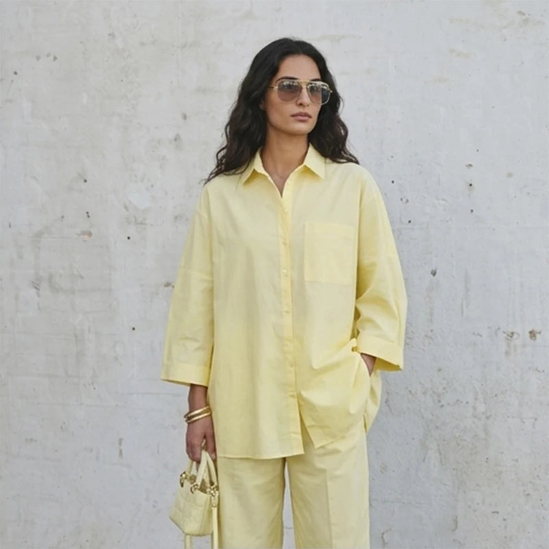 Damen Anzug mit Revers, langen Ärmeln, chic, einreihig, weites Bein, lange Hose, Sets 2026, lässiges, lockeres Outfit für den Alltag