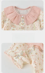 Baby Bodysuit Sommer 2026 Blumendruck Baumwolle Peter-Pan-Kragen Puffärmel Strampler für Mädchen Weiches atmungsaktives Outfit