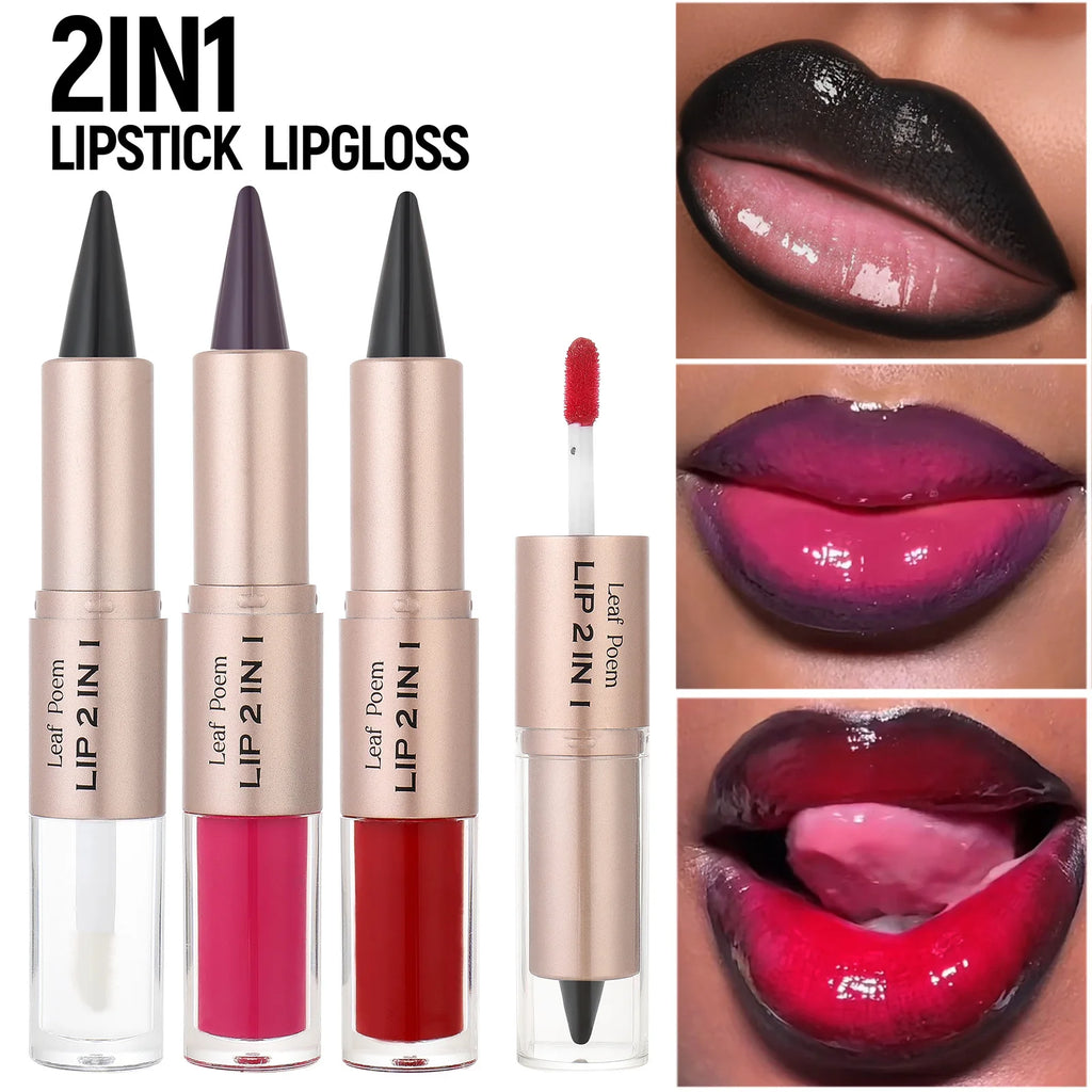 Schwarzer brauner, spitz zulaufender Lipliner-Konturenstift, doppelseitiger Spiegel, aufpolsternder Lippenglanz, kristallklarer Lipgloss, sexy roter Lippen-Tint-Make-up