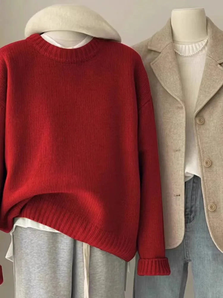 Weicher, wachsartiger Rundhals-Pullover aus 100 % reinem Kaschmir für Damen, lockerer Pullover, Herbst- und Winter-Kurzpullover