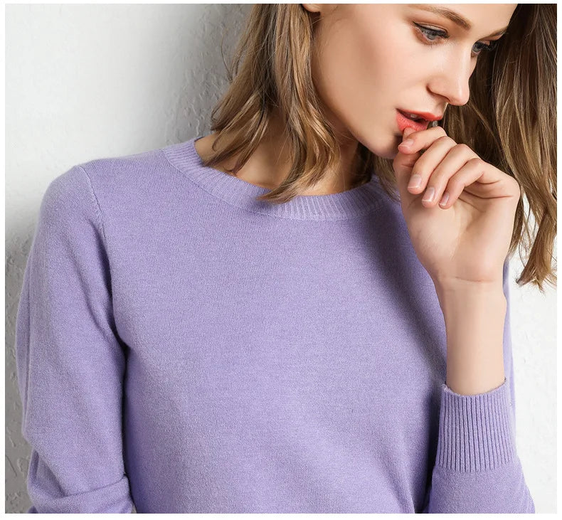 Damen Slim O-Neck Pullover Kaschmir-Wollmischung Pullover Herbst Und Winter Langarm Strick Unterhemd Große Größe 2024
