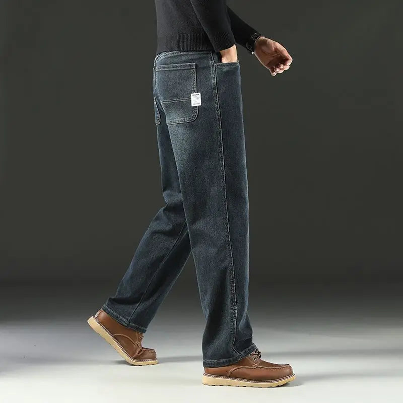 Herren Baggy Jeans Frühling und Herbst Lässige Gerade Stretch Vielseitige Weite Business Denim Hose Bequeme Loose Hose