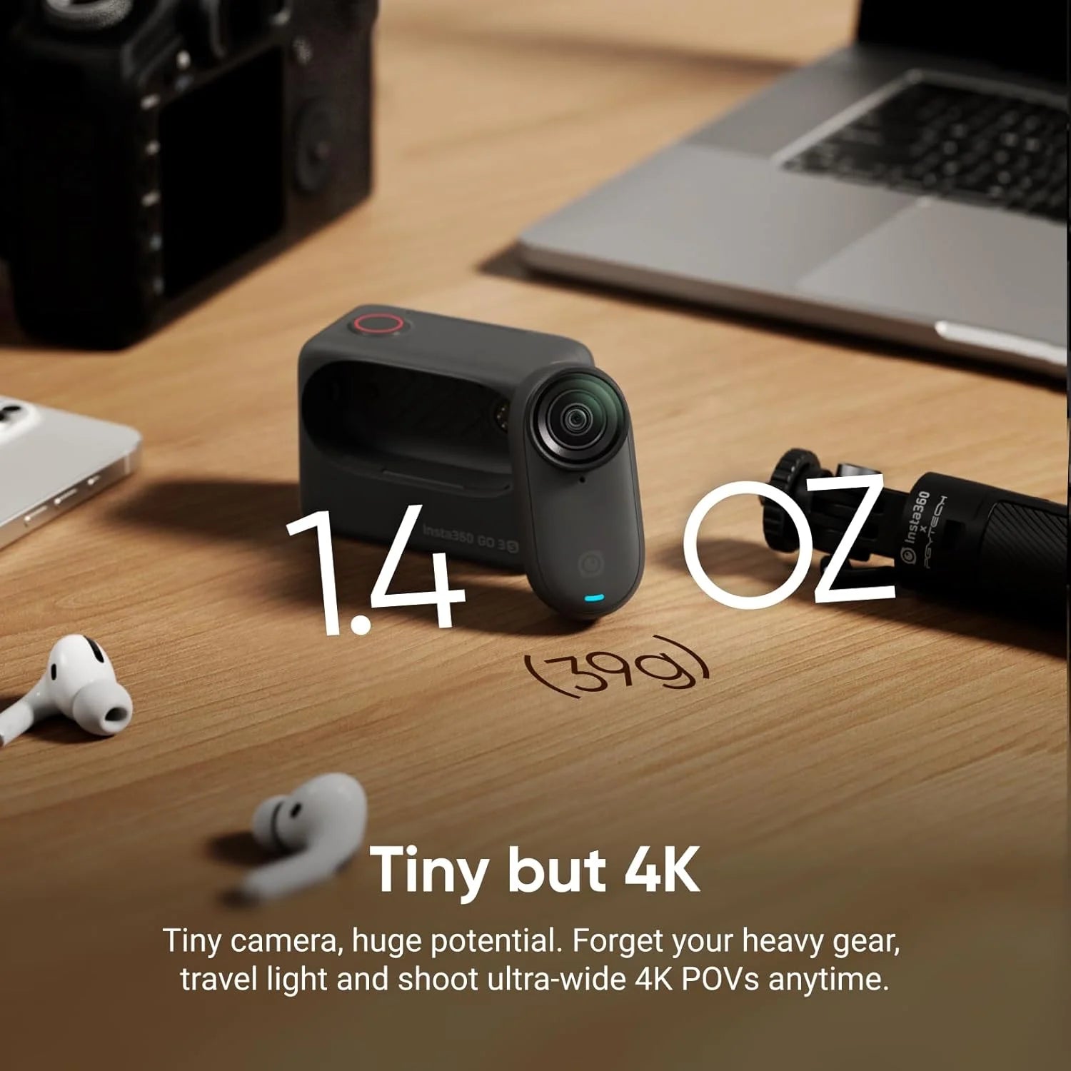 Insta360 GO 3S 128GB (offiziell überholt) – Vlog Mini 4K Kamera, POV freihändig, universelle Befestigung, Stabilisierung
