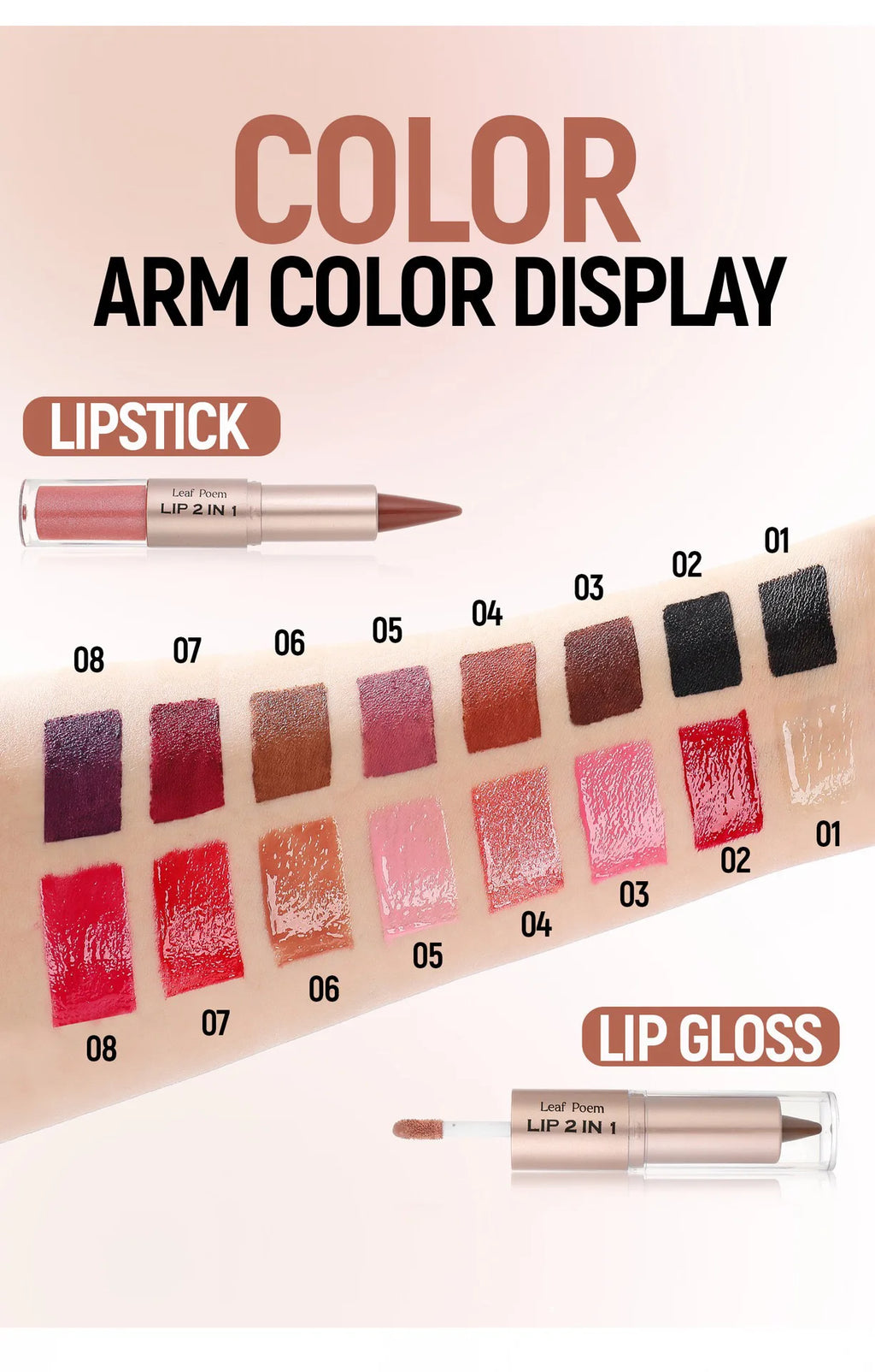 Schwarzer brauner, spitz zulaufender Lipliner-Konturenstift, doppelseitiger Spiegel, aufpolsternder Lippenglanz, kristallklarer Lipgloss, sexy roter Lippen-Tint-Make-up