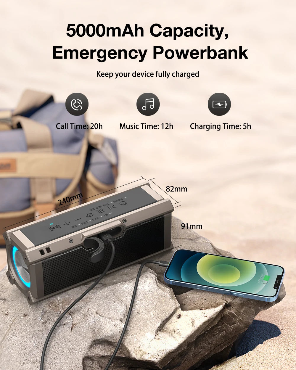 BlitzWolf BW-WA3 100W TWS Bluetooth-Lautsprecher mit vier Treibern, doppelter Membran, tiefem Bass, RGB-Licht, IPX5 Wasserdichtigkeit, 5000mAh Akku