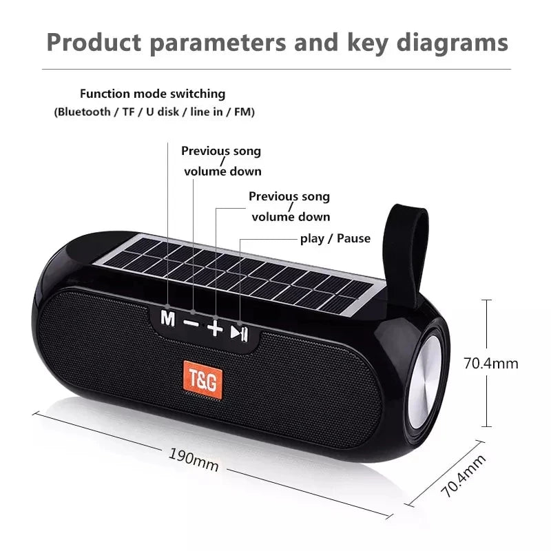 Solar Radio FM Outdoor Tragbarer Kabelloser Bluetooth-Lautsprecher Musik Soundbox Subwoofer Bass Aux PC TV Computer TV Hifi Stereo Mp3