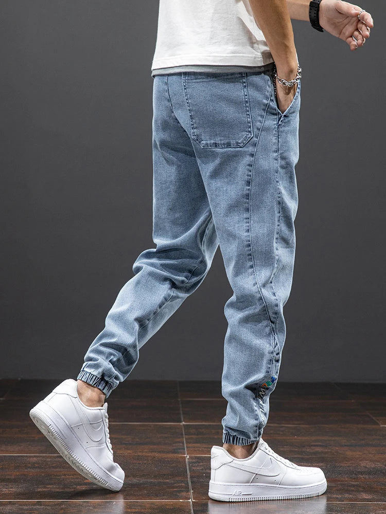 Frühling Sommer Schwarz Blau Cargo Jeans Herren Streetwear Denim Jogger Hosen Herren Baggy Harem Jean Hosen Übergröße