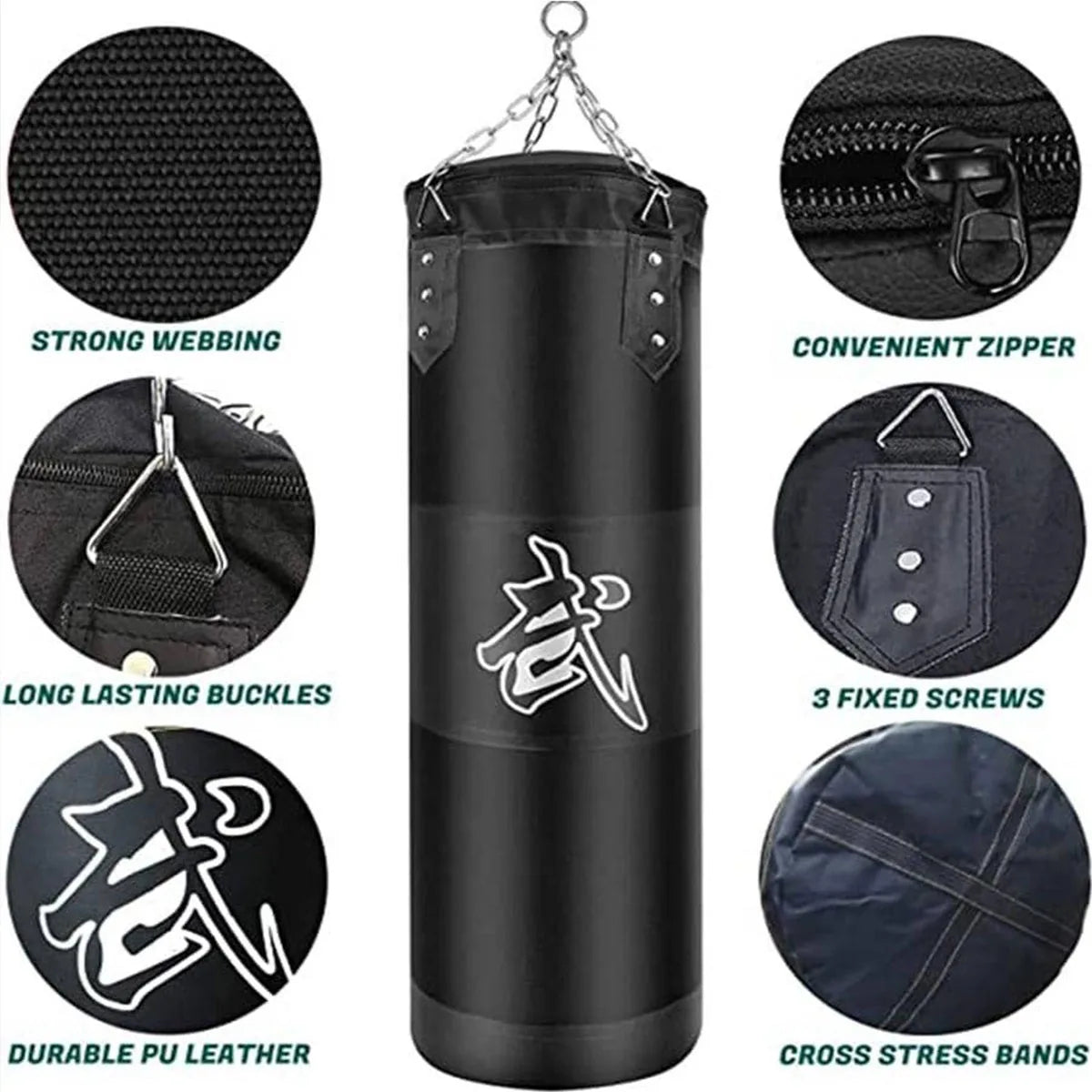 Schwerer Sandsack mit Deckenhaken, Stahlkette, zum Aufhängen, für Erwachsene, Muay Thai, MMA, Taekwondo, Heimtraining