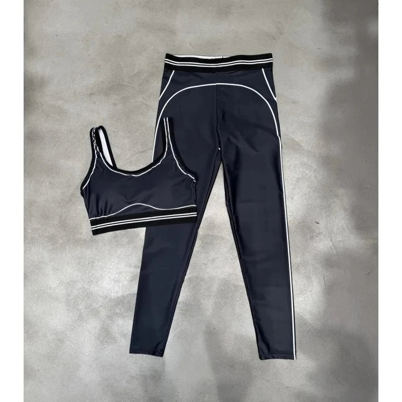 Women Striped Sexy Yoga Set, High-elasticity Quick-drying Sports Vest with Trousers, Fitness Gym Workout Outfit for Daily Sports