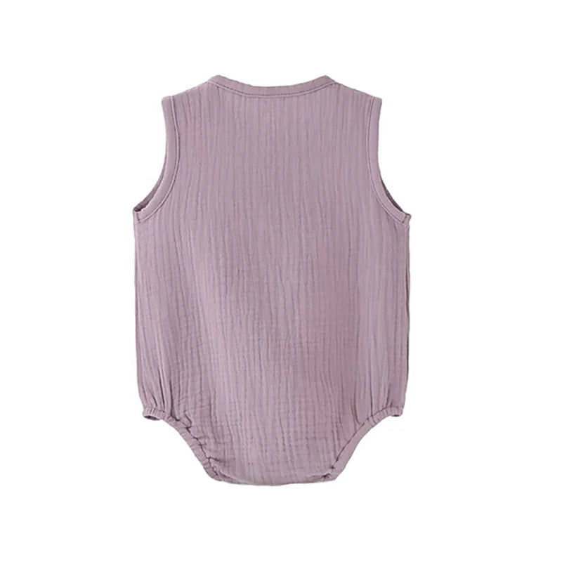 Sommerfester Strampler für Neugeborene aus 100 % Baumwolle und Leinen, ärmelloser Overall für Jungen und Mädchen, weich, hautfreundlich, dünn, bequem