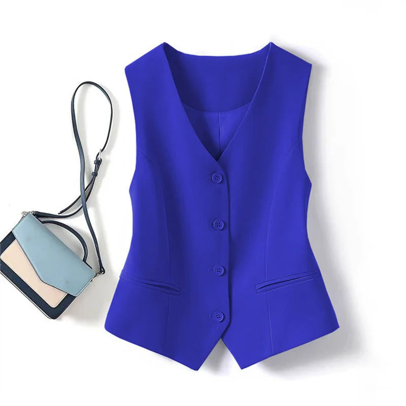 Frühling Sommer Koreanische Mode Weste 2025 Neue Damen Kurze Mode V-Ausschnitt Ärmellose Freizeit Blazer Weste Mäntel Weibliche Oberteile