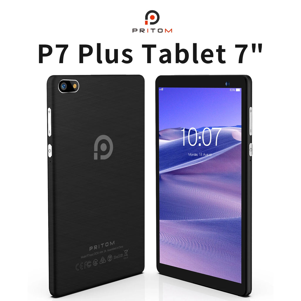 PRITOM 7 Zoll Tablet PC 32 GB Android 11 mit Quad-Core-Prozessor HD-IPS-Display Dual-Kamera WiFi mit PU-Schutzhülle