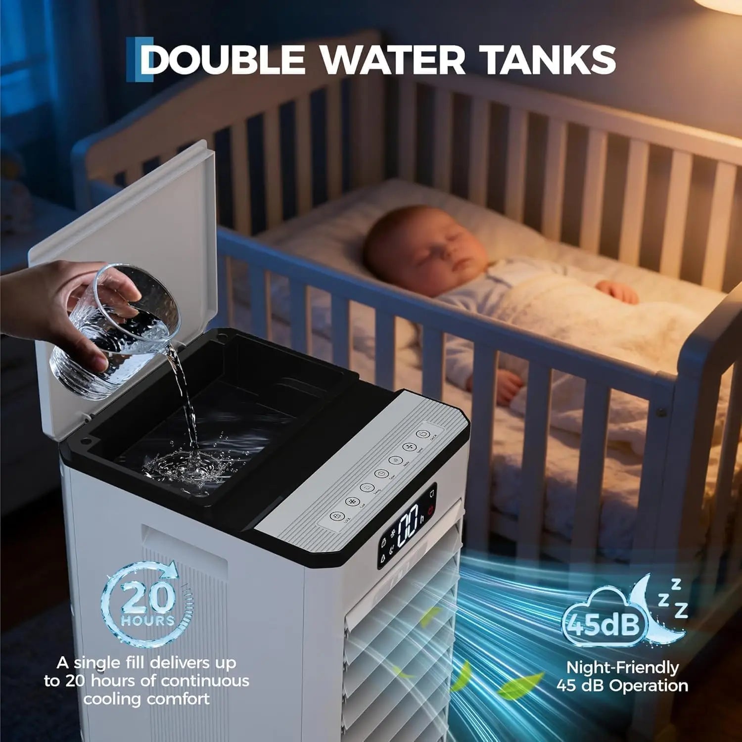 Tragbarer mobiler Kühlerlüfter 7L Tank 12h Timer 120° Oszillation, Fernbedienung mit beweglichen Rädern für Schlafzimmer, Wohnzimmer