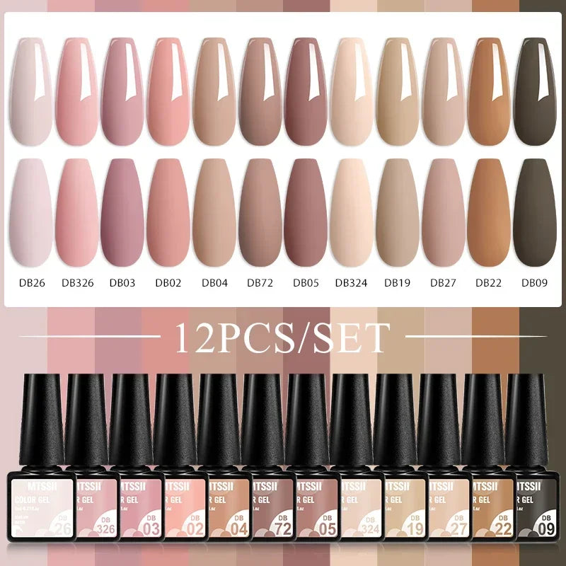 MTSSII 12tlg. Gellack-Set Nude Rosa Rot Glitzer Semi Permanent Soak Off UV Gel Nagellack Maniküre Kit Nagelzubehör DIY