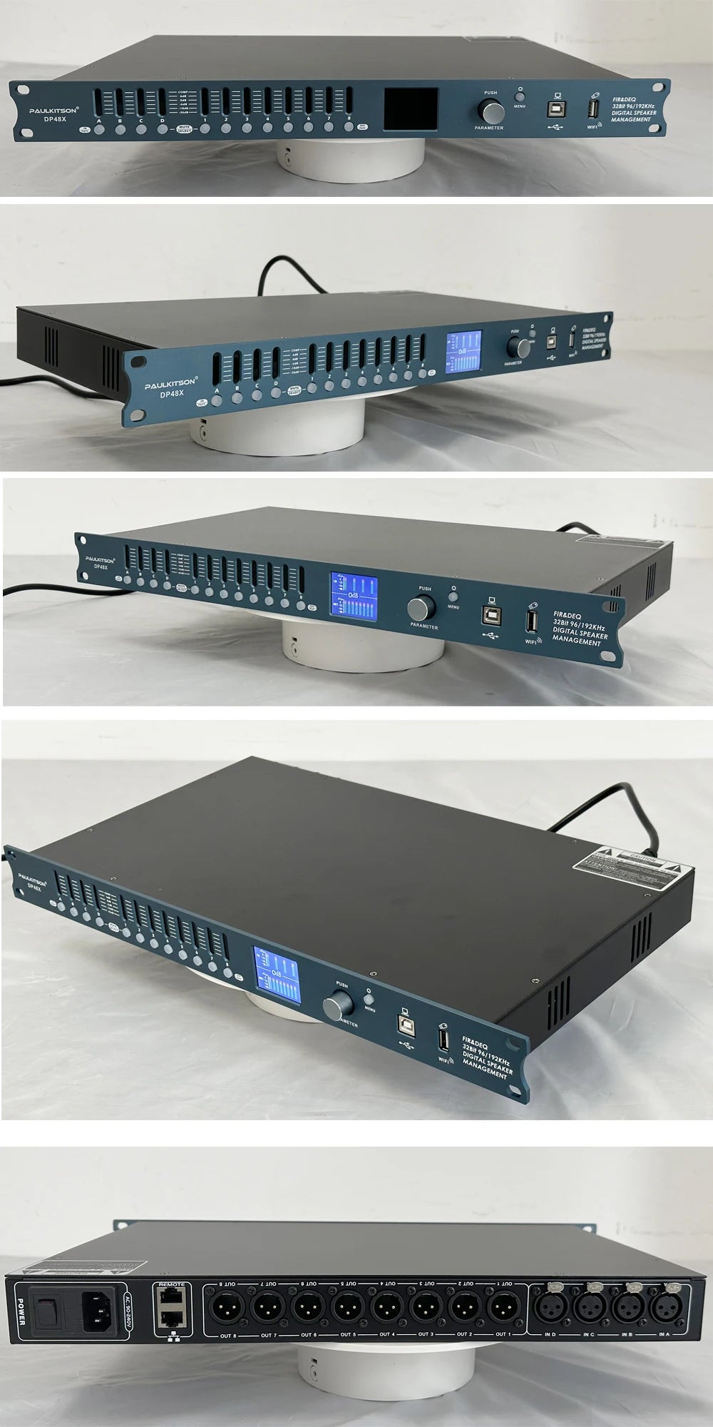 DP48X Professioneller Digital-Audioprozessor 4 Eingänge 8 Ausgänge Drive Rack Prozessor mit RIR DEQ 192KHZ Lautsprechermanagementsystem